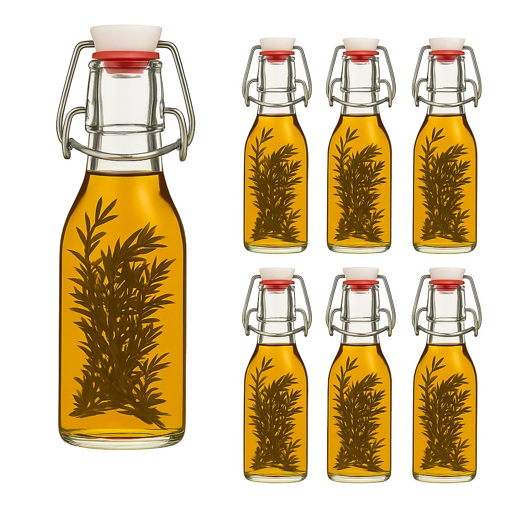 MamboCat 6er-Set Bügelflaschen Aus Glas – 200 Ml, Mit Porzellandeckel, Ideal Zum Befüllen & Verschenken