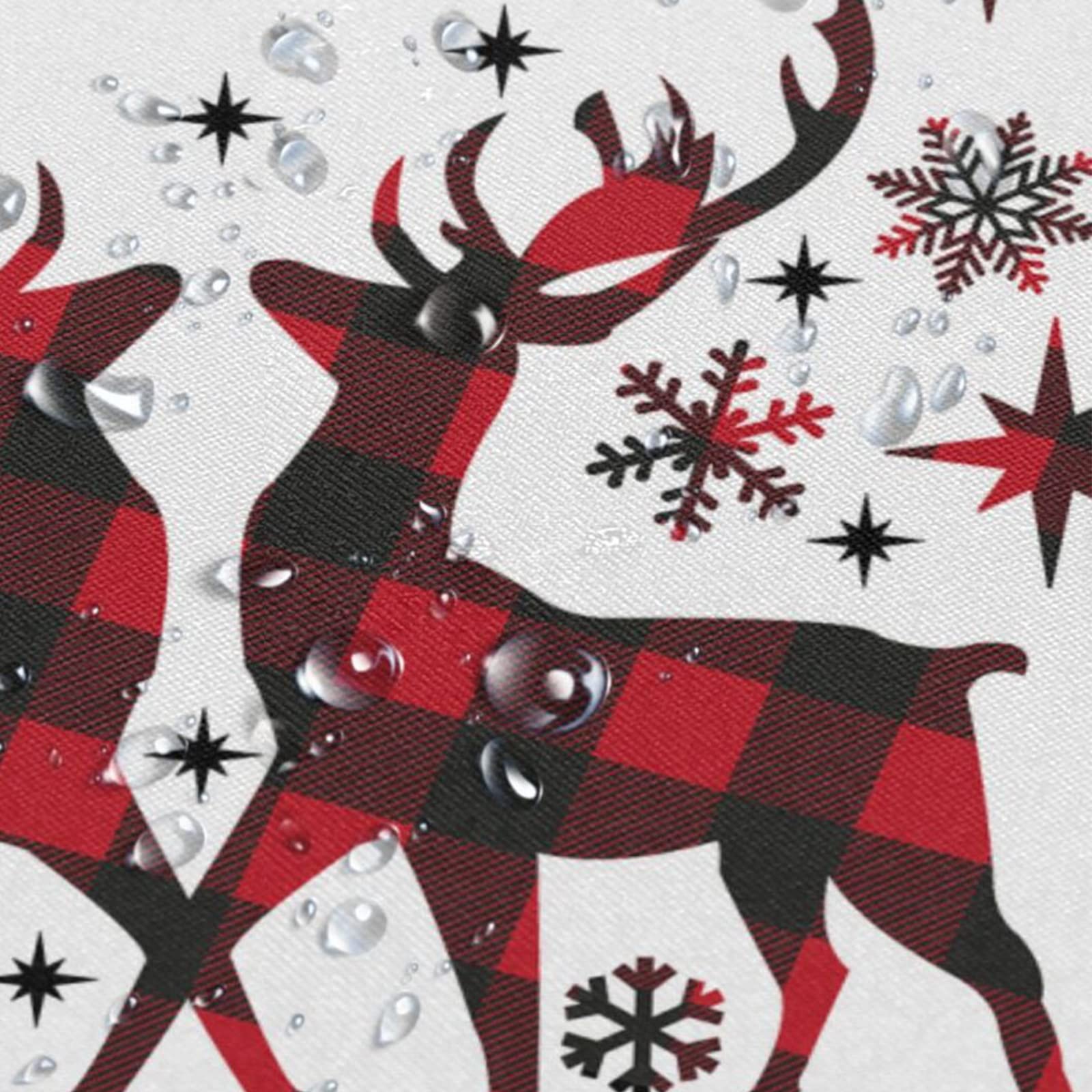 Merry Christmas Shower Curtain - Reindeer Snowflake Buffalo Plaid Design, Waterproof, 72x72 Inches With Hooks - View #9