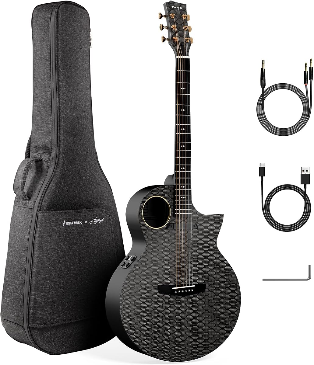 Enya X4 PRO Luca Stricagnoli Black Hole 41-Inch Acoustic-Electric Guitar | Carbon Fiber Body, Full-Size Cutaway Design, Smart AcousticPlus System, Built-In Effects, Onboard Tuner, Custom Gig Bag