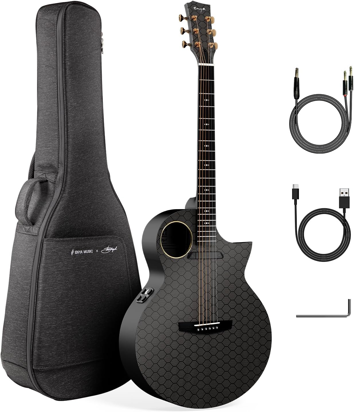 Enya X4 PRO Carbon Fiber Acoustic Electric Guitar, 41-Inch Full Size Cutaway Design, AcousticPlus Pickup System with Built-in Effects & Tuner, Includes Deluxe Hard Case, Leather Strap, Cable