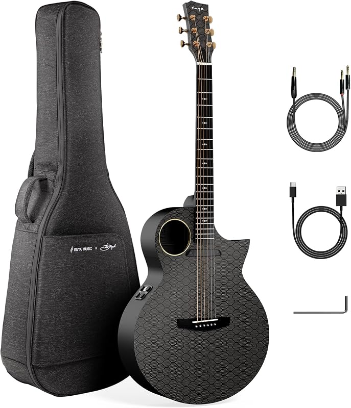Enya X4 PRO Luca Stricagnoli Black Hole 41-Inch Acoustic-Electric Guitar | Carbon Fiber Body, Full-Size Cutaway Design, Smart AcousticPlus System, Built-In Effects, Onboard Tuner, Custom Gig Bag