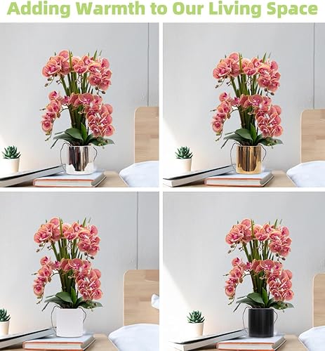 Vista 53 de CXGS Plantas artificiales de orquídeas artificiales de tacto real, orquídeas falsas en jarrón de cerámica de 20.9 pulgadas, orquídea falaenopsis