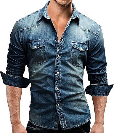 Mens denim shirt uk Clearance