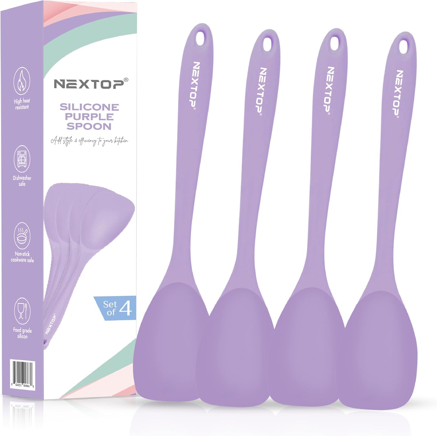 NEXTOP Silicone Spatula Set of 4 – Multipurpose Seamless Silicone Spoon Spatula for Mixing and Cooking – Heat Resistant Flexible Kitchen Utensils for Blending, Stirring, and Baking - Purple