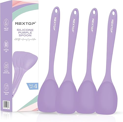 Miniatura 10 de NEXTOP Juego de 4 espátulas de silicona multiusos sin costuras para mezclar y cocinar, utensilios de cocina flexibles resistentes al calor