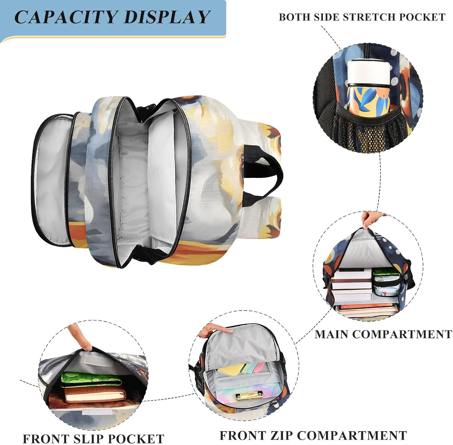 Dog Colorful Dot Backpack for Men Women Travel Laptop Daypack Shoulder Bag Book Bag Cool Funny Cute Backpack with Reflective Strip 12.9 ×17.7 In