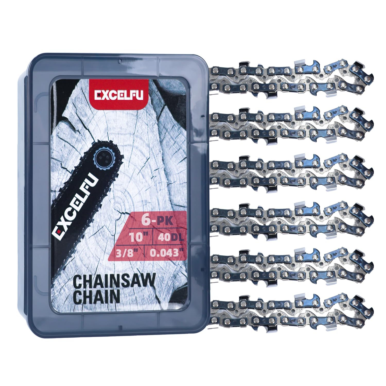 Catena per motosega da 25,4 cm, per artigiani, Husqvarna, Echo, Makita, Ryobi, confezione da 6 pezzi, barra da 25,4 cm, 3/8" LP .109,2 cm, 40 maglie di trasmissione per motosega, basso contraccolpo in