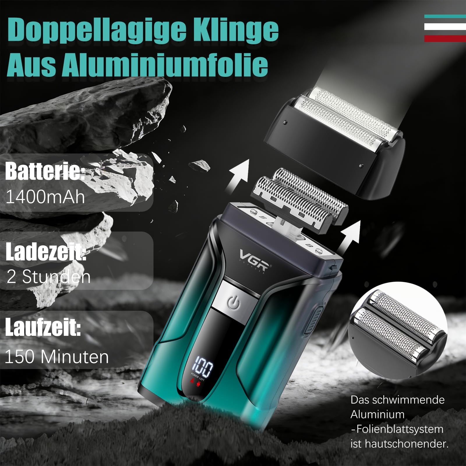 VGR 694 Haarschneidemaschine Profi Set Mit Magnetische Ladestation, Grün | Haarschneider Herren, Trimmer und Rasierer Set Mit LED Display, Barber Set mit Klinge Aus Keramik Kohlenstoffstahl