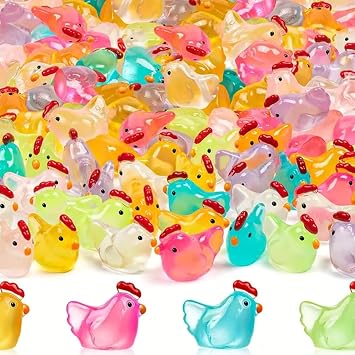 16Pcs Mini Luminous Resin Chicken,Miniature Figurines,Cute Ornaments,Glow in The Dark Tiny Resin Animals Hens Chicken Tiny Home Party Decor for Micro Landscape Dollhouse Garden Potted