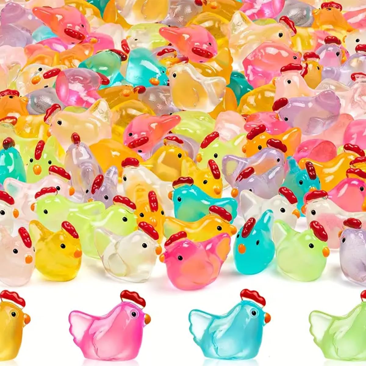 Mini Poules Lumineuses en Résine en Pot - Poules Lumineuses pour la Décoration de Jardins Féeriques et D'Aquariums, Décoration Miniature, Bleu, JKODE