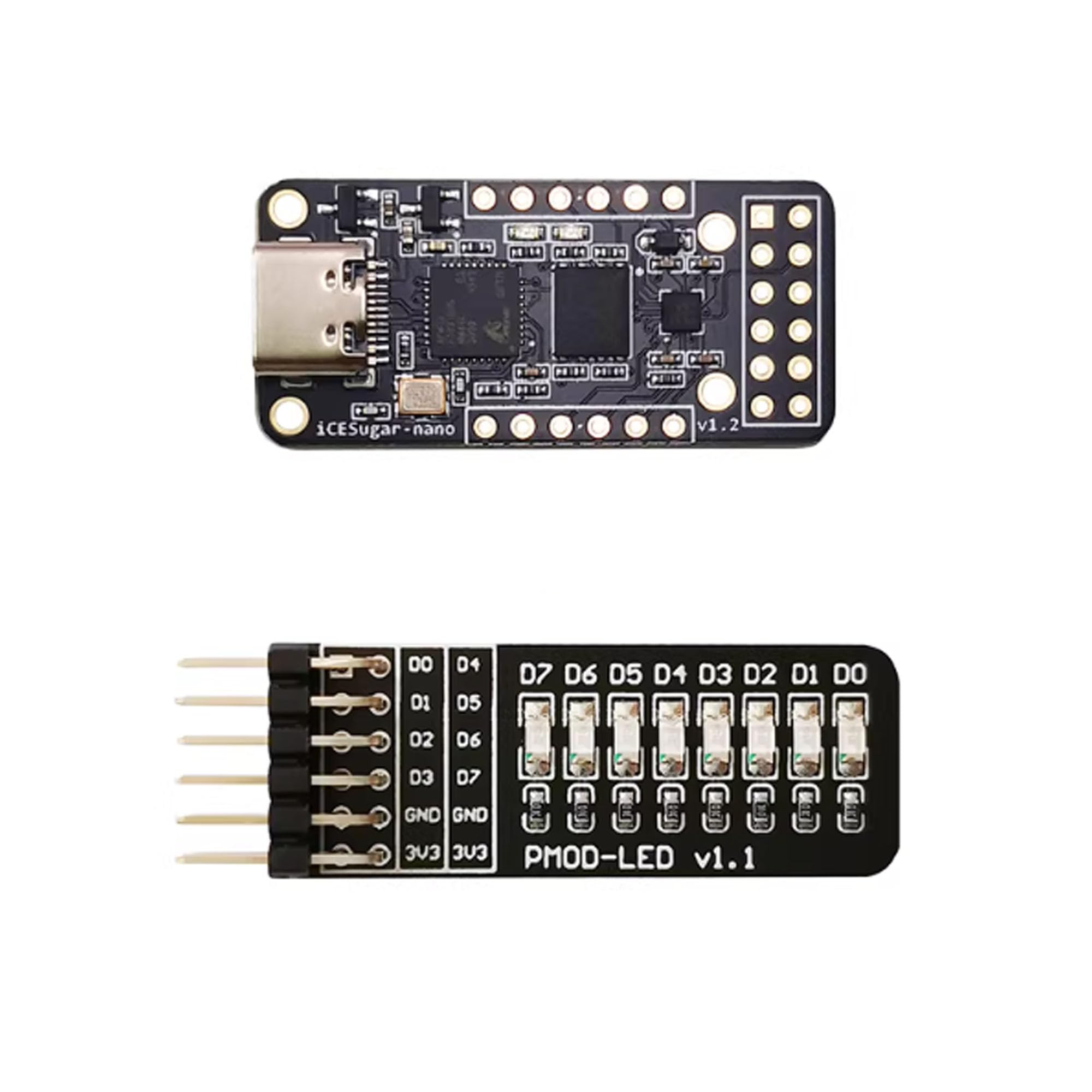 iCESugar-Nano FPGA Carte de développement avec module d'extension LED PMOD, iCE40LP1k, open source, RISC-V, pour développement électronique et projets éducatifs (iCESugar-Nano et PMOD-LED)