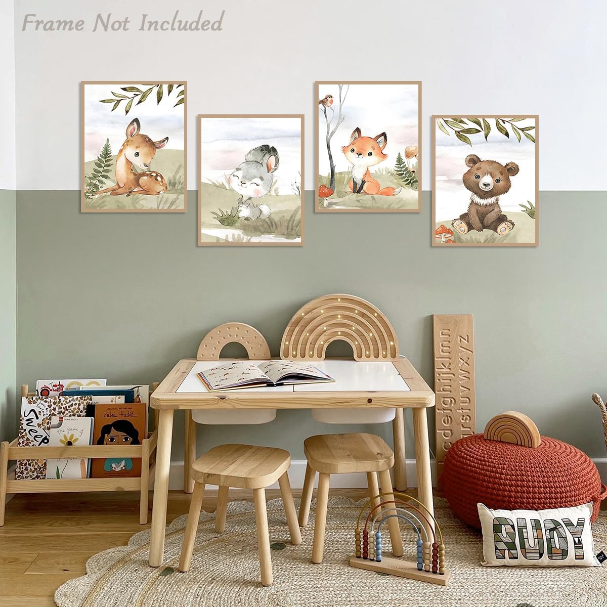 Dazzlewall 6Pcs Animal Nursery Wall Decor, Toddler Kids Room Wall Art Poster Cute Raccoon Bunny Bear Decors for Playroom Bedroom Bathroom, 8×10 in Unframed - Image 4