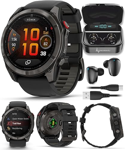 Miniatura 29 de Wearable4U Garmin Fenix 8 – 2 pulgadas, reloj inteligente multideporte GPS AMOLED, zafiro, titanio con banda de silicona naranja brillante/grafito,