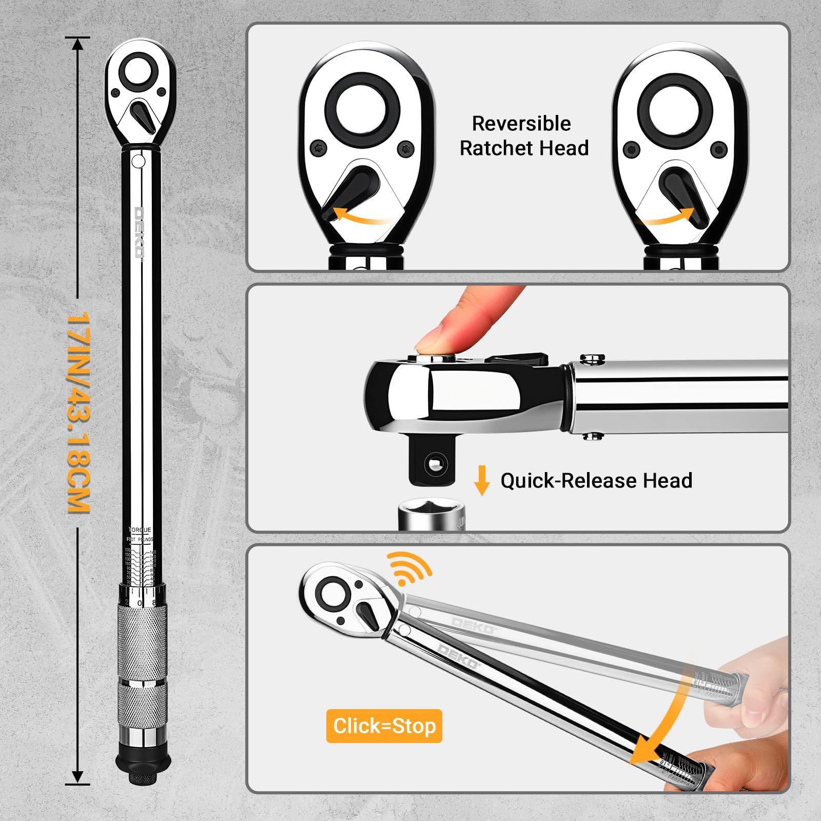 DEKOPRO Llave Dinamométrica 1/2", Llave Dinamométrica para Coche 13.5-229 Nm, Herramienta de Precisión con 72 dientes, Precisión ±3%, para Mantenimiento de Coches, Motos - 2
