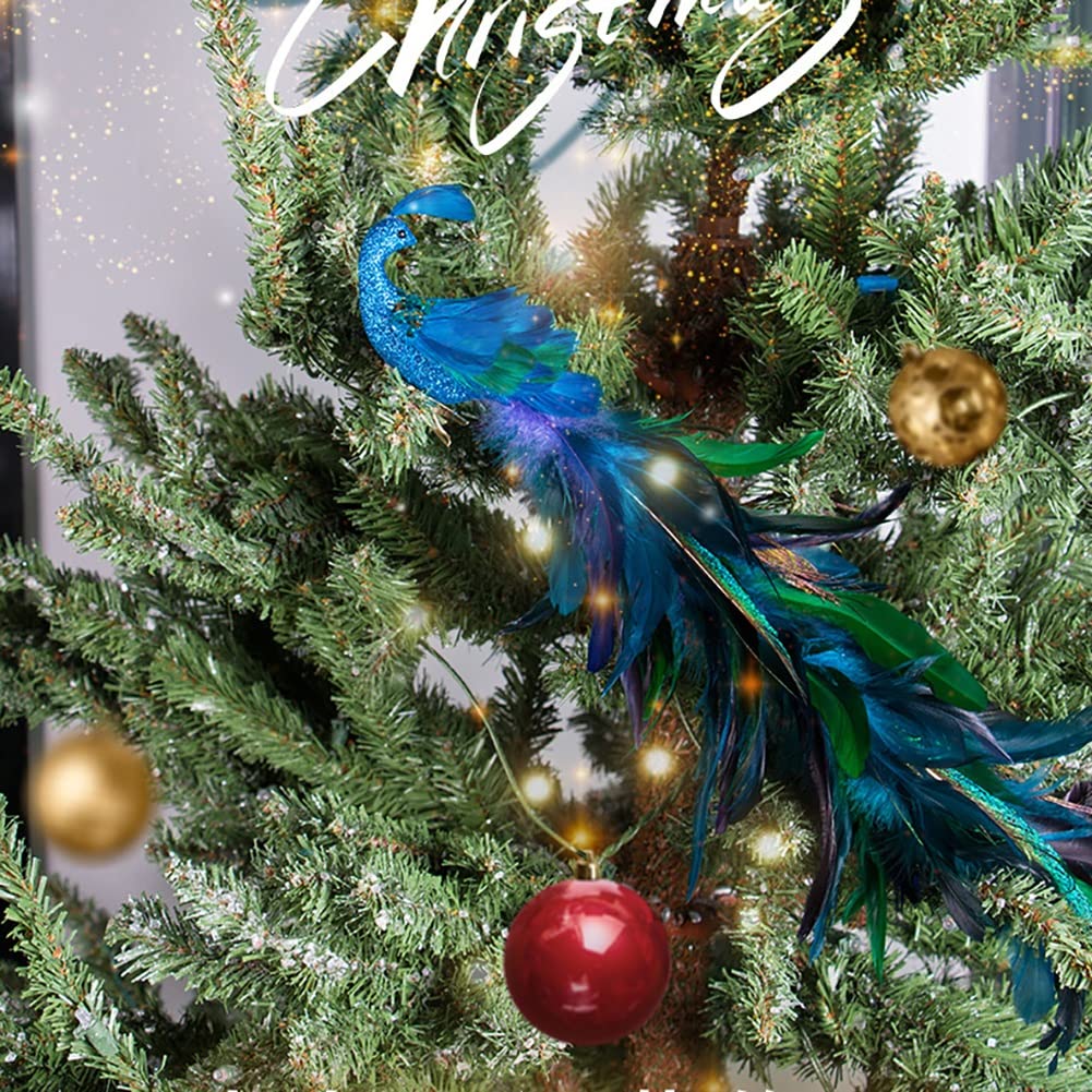 MIHTRA Christmas Ornament Bird Figurine Artificial Peacock Long Tail Realistic Natural Feathers Plastic For Garden Home Decor Crafts (Color : 2pcs)