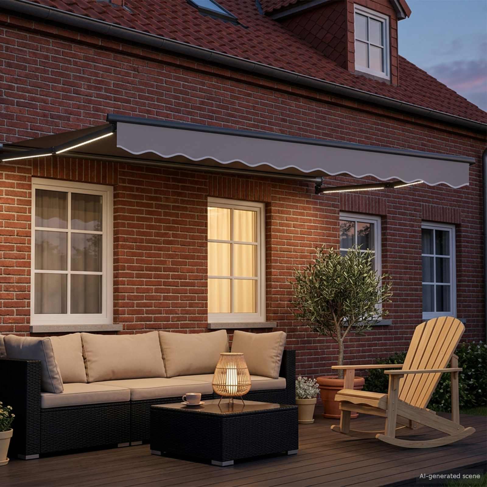 Telaio per tenda da sole elettrico, 3 x 2 m, in alluminio, con luci a LED a energia solare, manovella manuale, resistente alle intemperie, ideale per terrazza, balcone, giardino, protezione