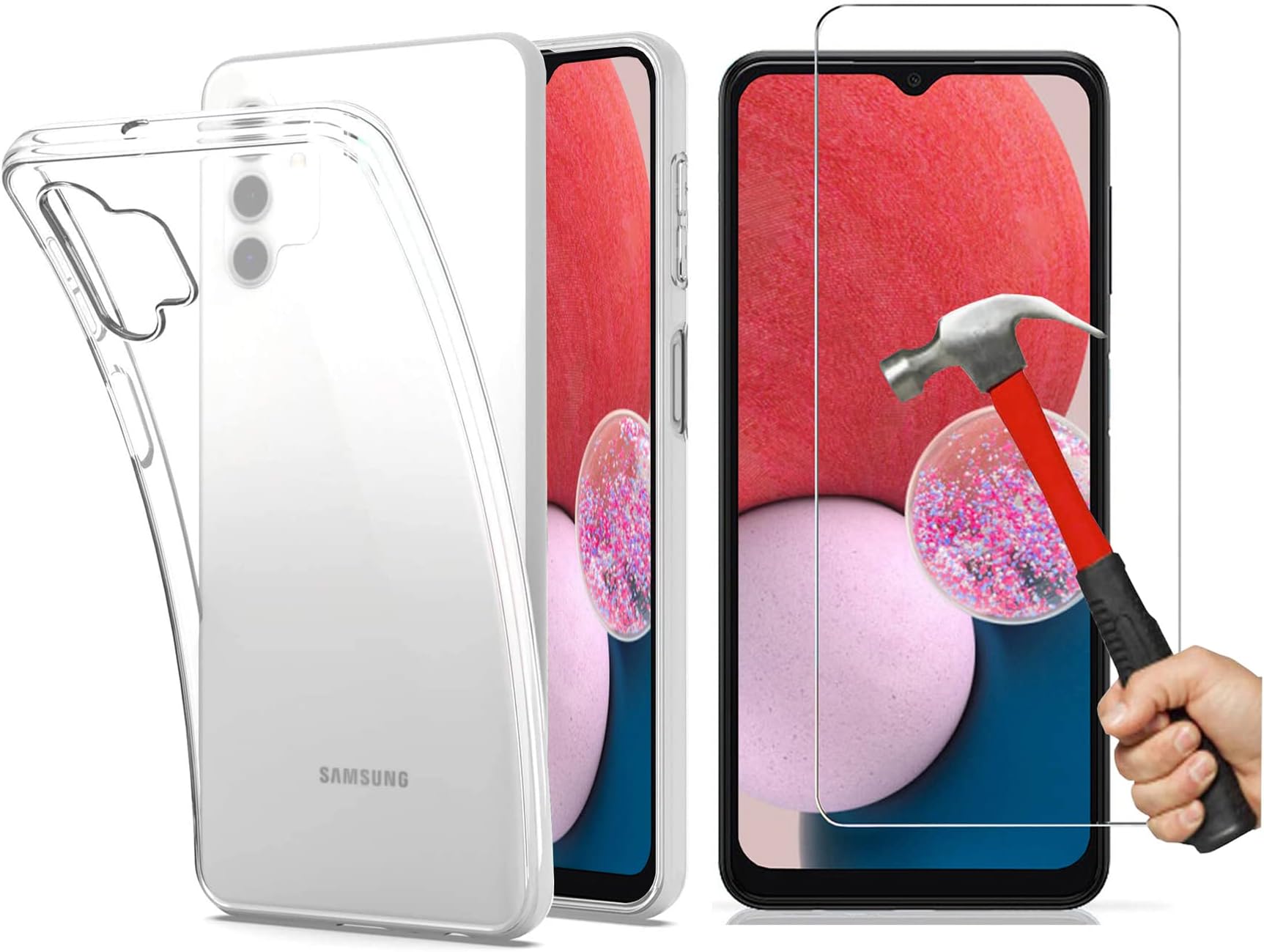 KP TECHNOLOGY Galaxy A13 - Clear Case Transparent Silicone Gel Cover with Tempered Glass Screen Protector for Samsung Galaxy A13
