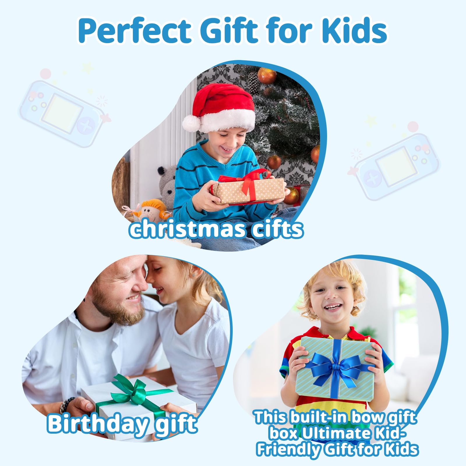Console di gioco portatile, console portatile per videogiochi con giochi retrò, schermo da 3,2 pollici, batteria ricaricabile, cuffie integrate e fiocco integrato, regalo di Natale per bambini (viola