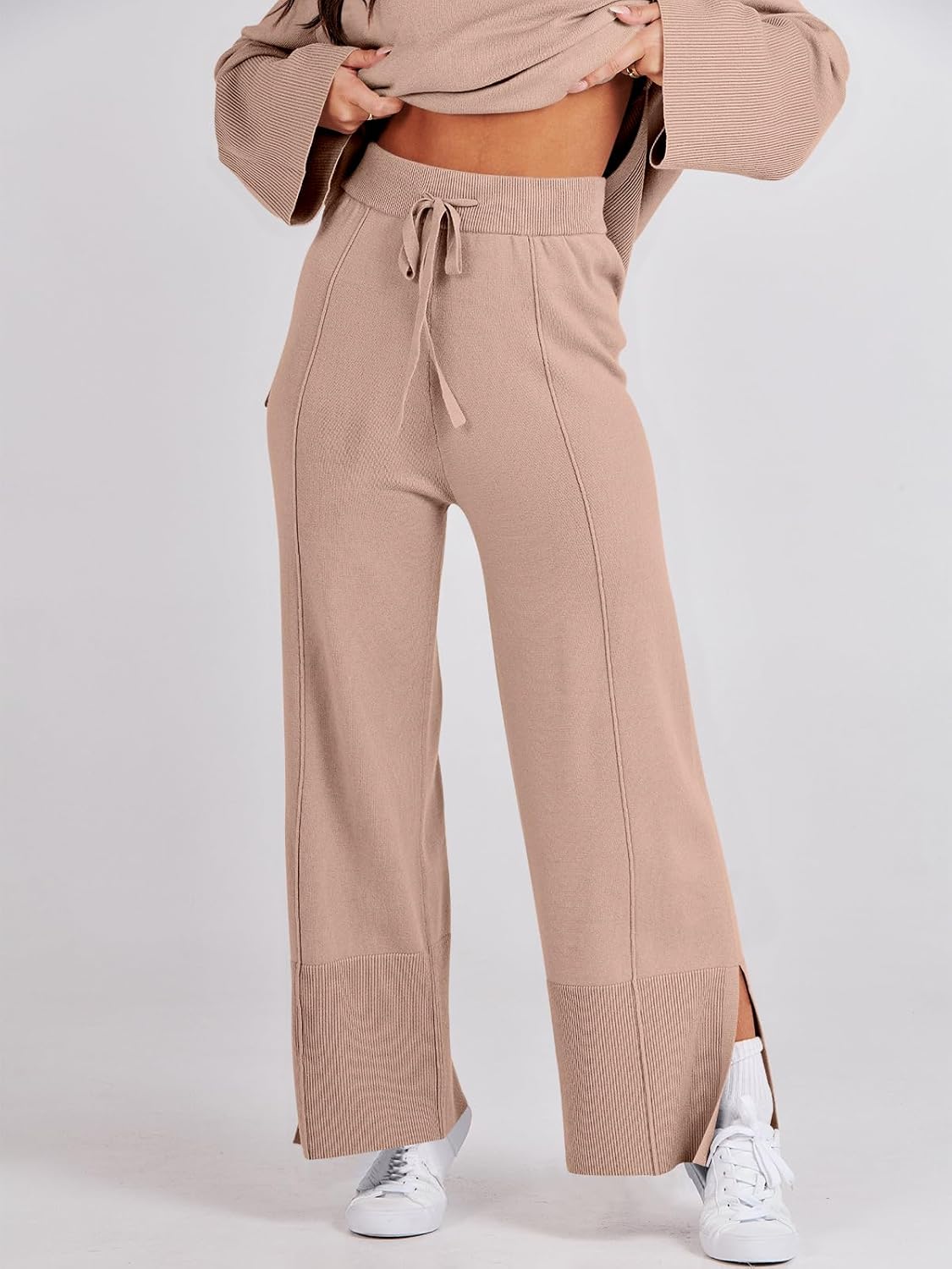 ANRABESS Womens 2 Piece Outfits Oversized Knit Sweater Set Wide Leg Pant Cozy Lounge Matching Pajama Sets 2025 Trendy Clothes - Image 9