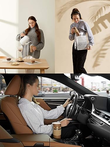 Miniatura 7 de Taza térmica de viaje para café de doble pared, a prueba de fugas, termo reutilizable de acero inoxidable, 15 onzas, caqui