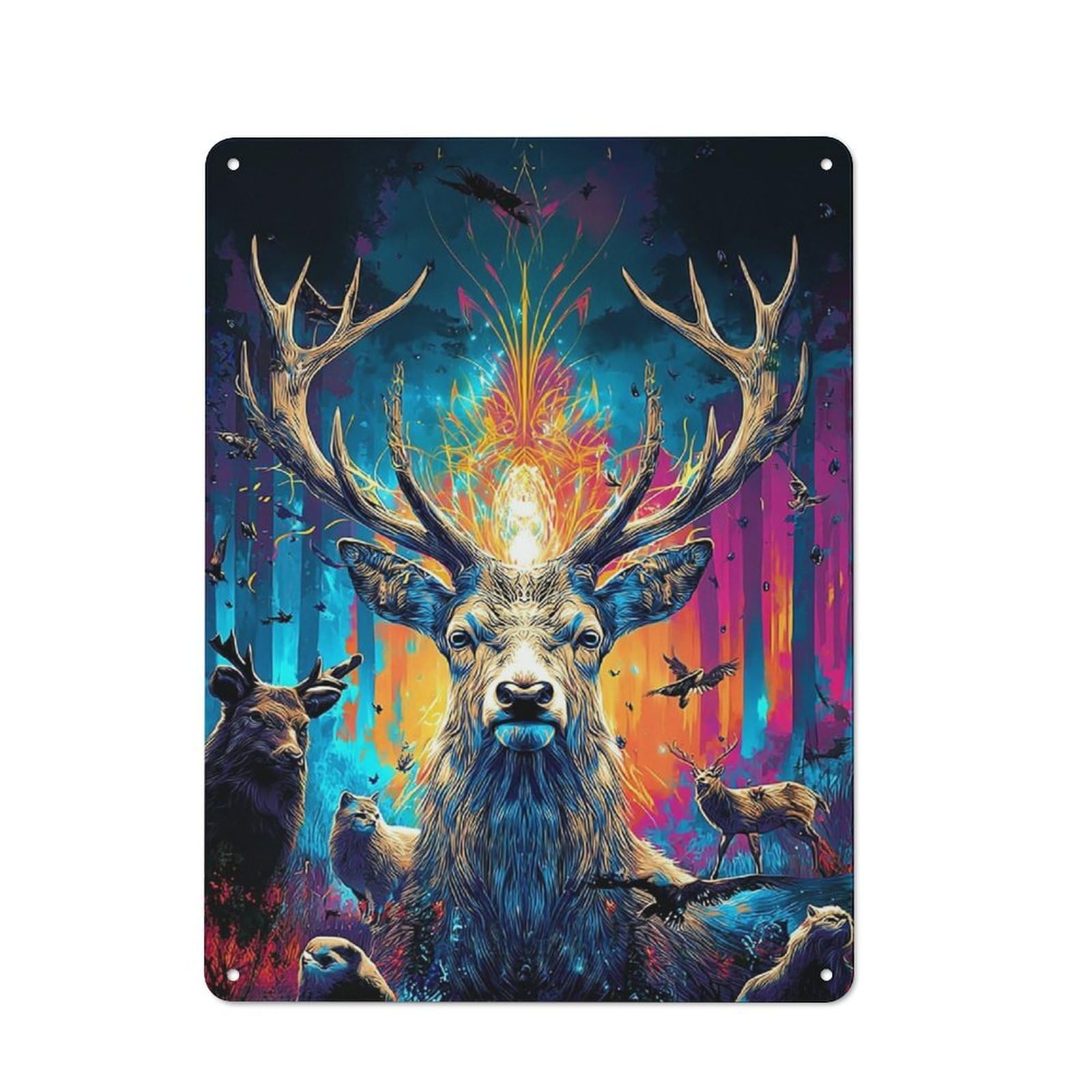 Junmoney Enchanted Forest Mystical Deer Rustic Metal Plaque 40X30cm For Hobby Room Or Studio, For Creative Interior Collectors