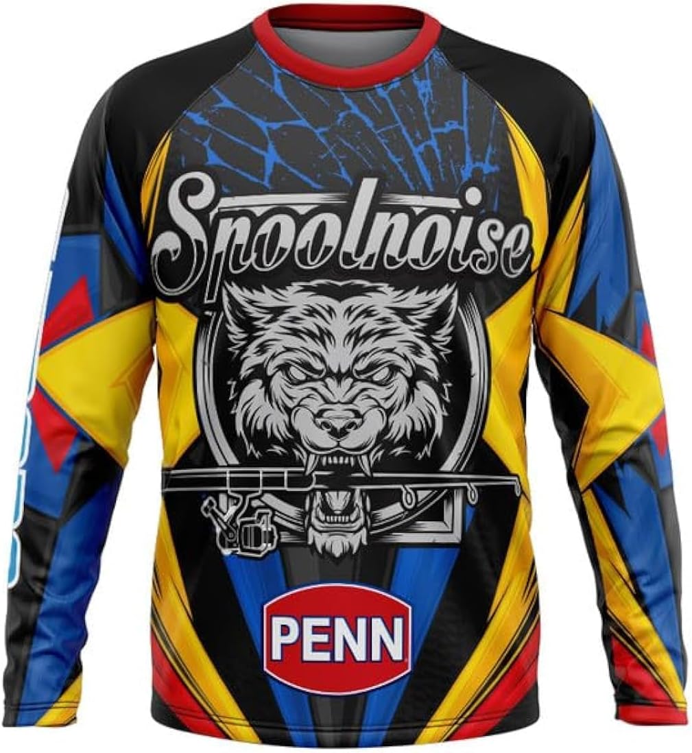 Spool Noise Fishing T-shirt, Sports Long Sleeve T-shirt Dryfit UV UPF 50,t-shirts for men, Kayaking T-shirt,summer shirts for men, Wolf, Multi Color, Yellow - Red -Blue Black
