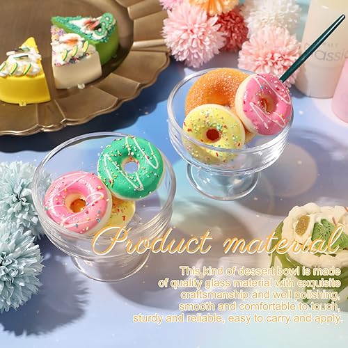 Miniatura 3 de Juego de 12 cuencos de vidrio para helado de 9 onzas, pequeños cuencos de postre transparentes, tazas de helado para parfait Sundae, tazón de postre