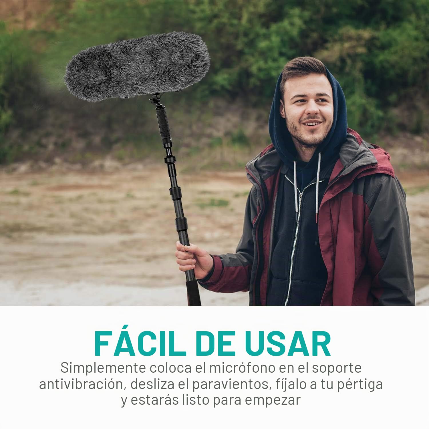 Movo BWS1000 Blimp sistema de protección contra viento y vibración para micrófonos de escopeta - cuenta con soporte interno de 12 puntos, cable XLR integrado, protector de viento y mango de agarre con