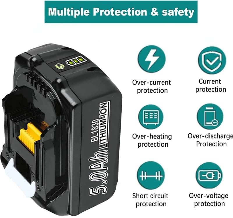 Acumulator de schimb BATTOOL Makita 18V 5000mAh 5.0Ah cu încărcător DC18RC 4A, compatibil cu BL1830B BL1840 BL1850 BL1850B BL1860 BL1860B BL1815 LXT 400