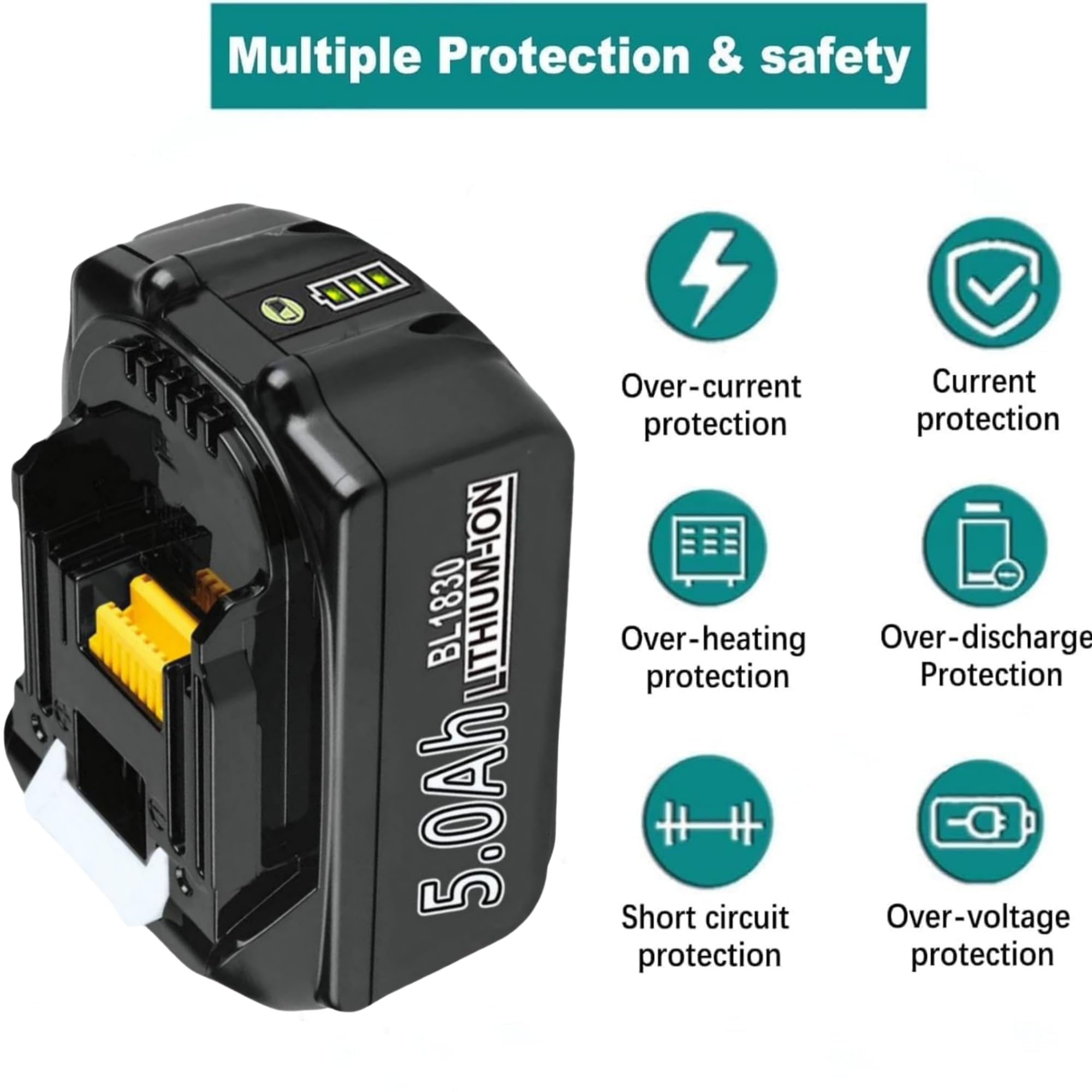 5.0Ah 18v Akku mit Ladegerät Ersatzakku für makita BL1830B BL1840 BL1850 BL1850B BL1860 BL1860B BL1815 LXT-400,18V 5000mAh Ersatzakku mit Netzteil DC18RC 4A