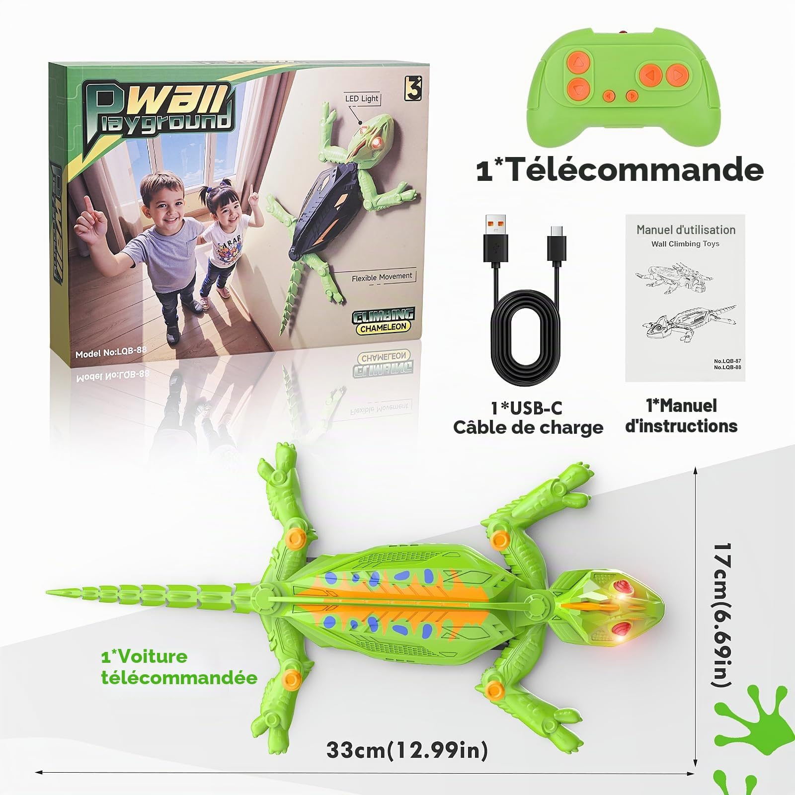 Gerbala Gecko Radiocommandé, Lezard Télécommandé Jouet Qui Escalade Murs et Plafonds, Lezard Qui Grimpe au Mur avec Yeux LED Lumineux, des Mouvements Réalistes, Cadeau pour Garçons et Filles 3+ Ans