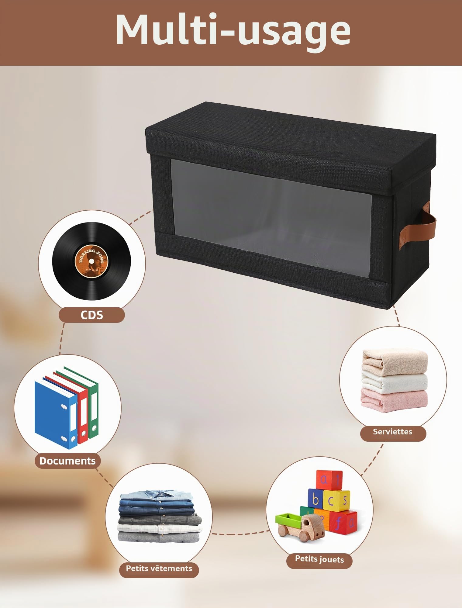 4 Packs de boîtes de rangement pour DVD avec fenêtre visible, boîtier de rangement pour DVD étanche avec couvercle et poignées, peut contenir jusqu'à 104 boîtiers, support pour CD pour le