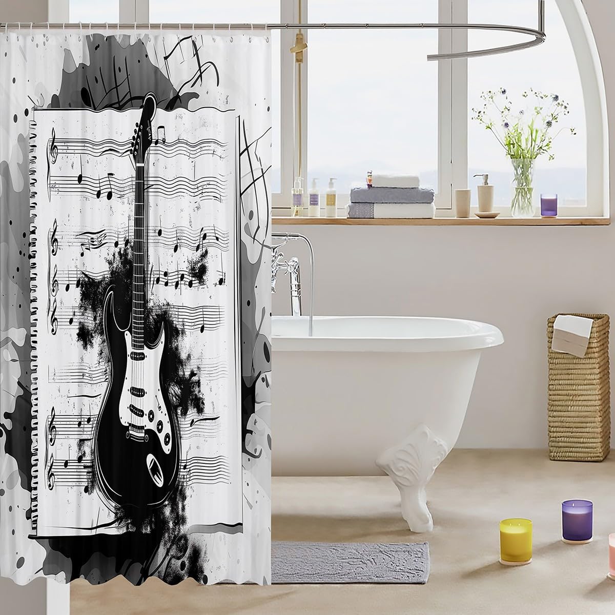 Feelyou Music Bath Curtain Bathroom 72"x72" Kids Guitar Rock image 3