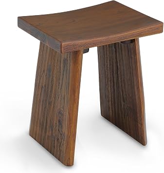 StrongTek Teak Shower Stool, 18 in, Curved Seat, 350 lb, Water-Resistant | Solid Teak Construction, Quick Assembly, Stable Support, Compact Size for Bathrooms, Spas and Home Use