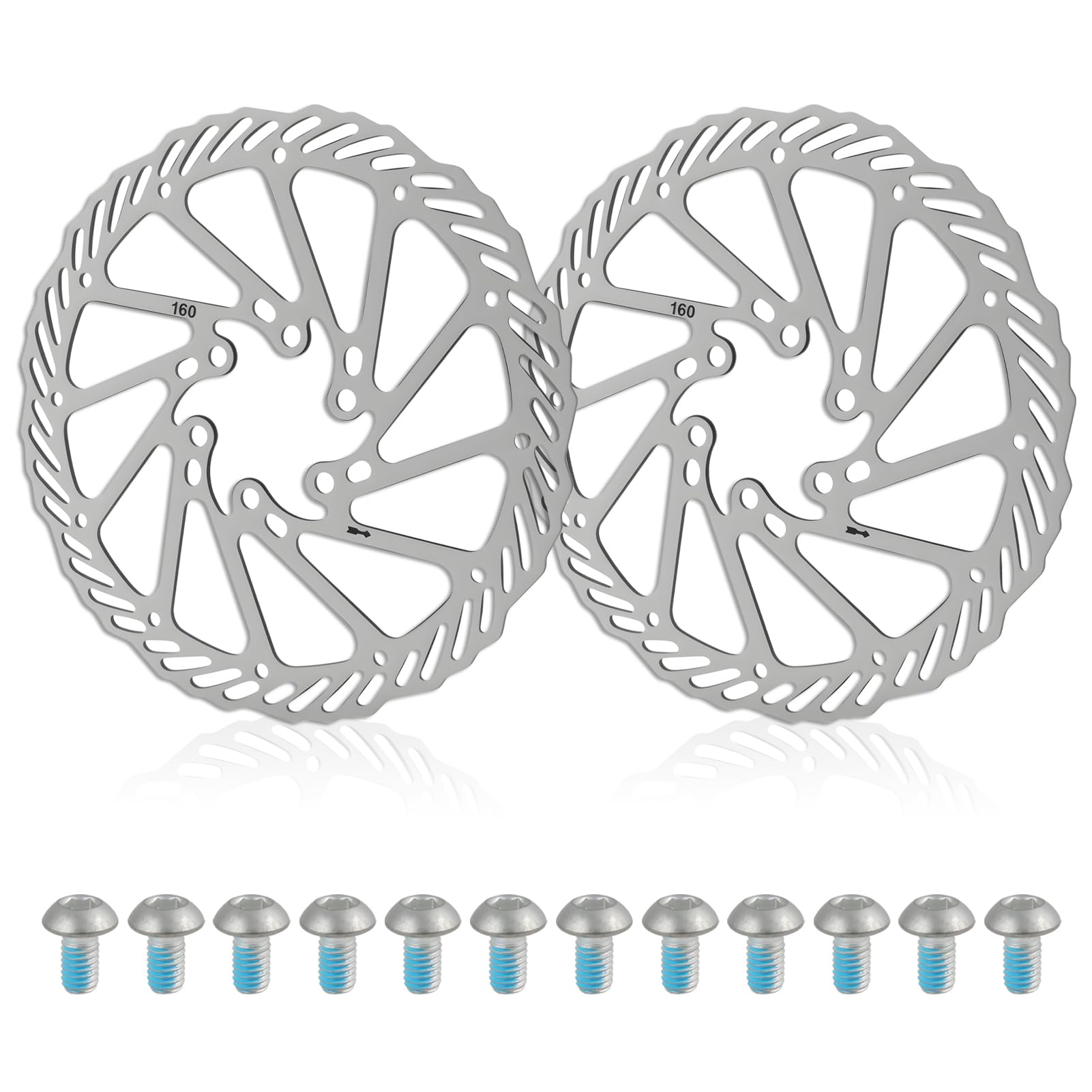 2PCS Bike Disc Brake Rotor 160mm, 160mm Discs Brake Rotor Stainless Steel Bicycle Rotors with 12 Bolts, Heat Dissipation Cycling Brake Discs for Road Mountain Bike Brakes Disc Brakes Front Rear