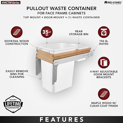 Miniatura 4 de Rev-A-Shelf 4WCTM-12DM1-175 - Botes de basura de cocina de 35 cuartos de galón con toboganes de extensión completa y capacidad de 135 libras,