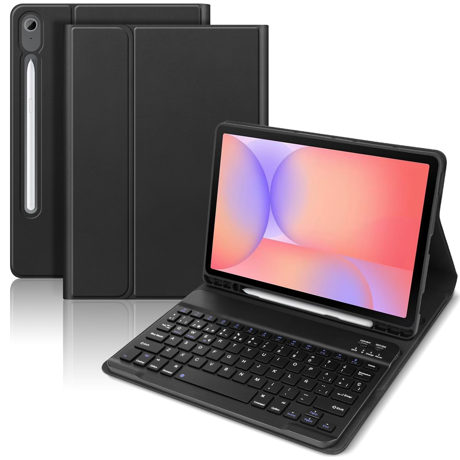 Funda con Teclado para Samsung Galaxy Tab S10 Lite / S10 FE / S9 FE / S9 2025 2023 (10.9"/11"), Teclado Bluetooth Español Magnético Desmontable con Soporte para Lápiz (Negro)