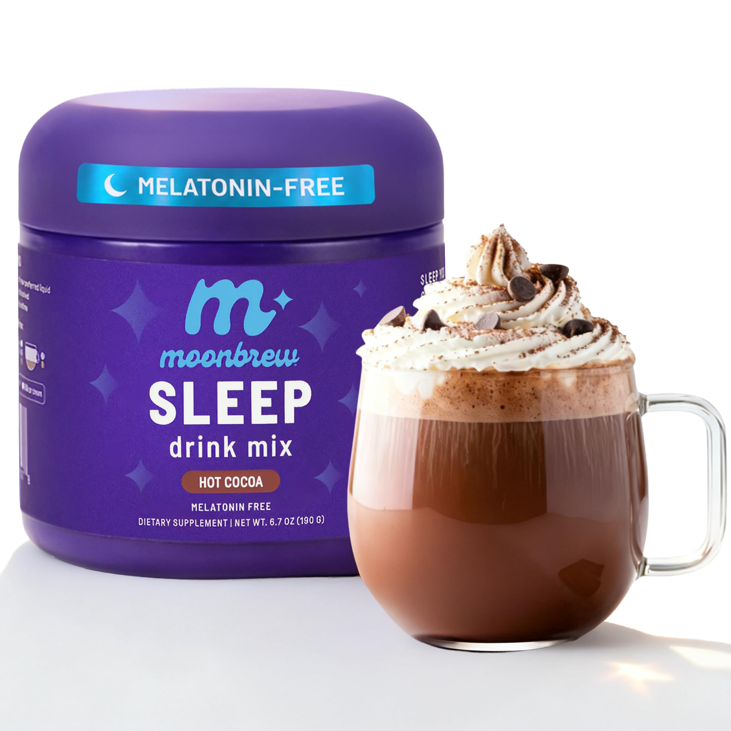 MoonBrew Magnesium Hot Cocoa Sleep Aid - Sugar-Free Calming Drink Mix - 1PK | Nighttime Sleepy Powder with Zinc Glycinate, Ch