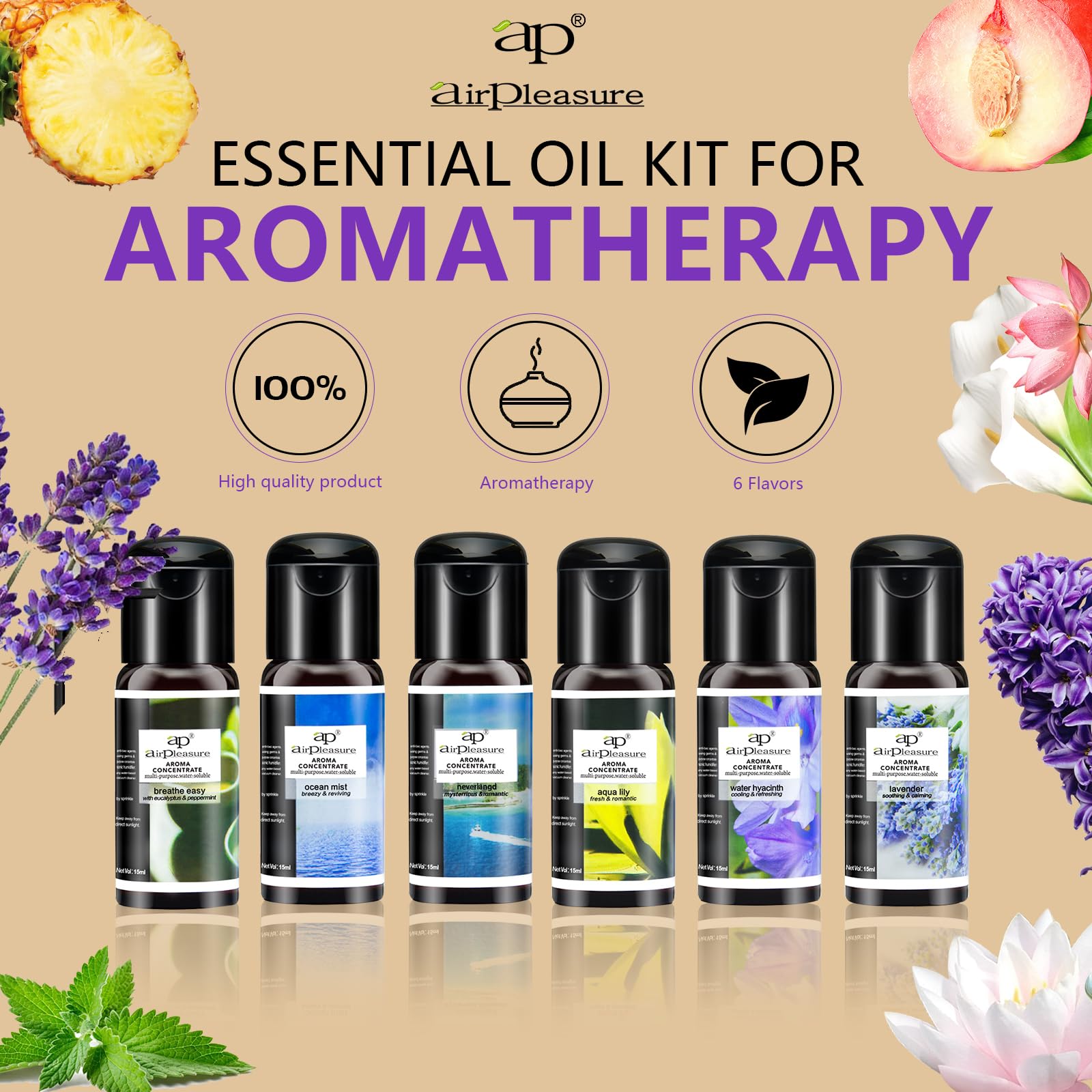 Aceites esenciales Reborn Aroma Oils Multifunción Blends Set de regalo Aceites para difusor de aromaterapia, humidificador, aceites aromáticos naturales, 6 botellas, 0.5 fl oz 3