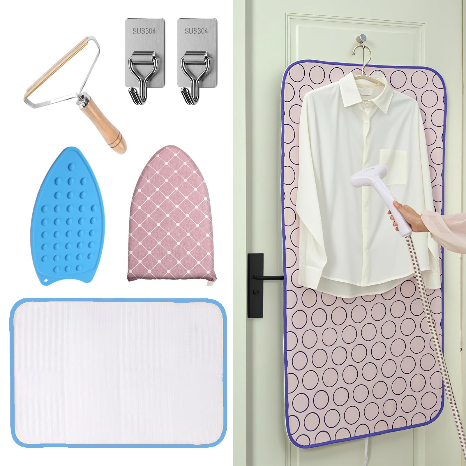 Tabla de planchar plegable para colgar sobre la puerta, tabla de vapor grande de 46 x 23 pulgadas, almohadilla de vapor con kit de accesorios para vaporizador, tabla de planchar para colgar en la puerta, soporte para vaporizador de ropa para encimera, viajes, hogar