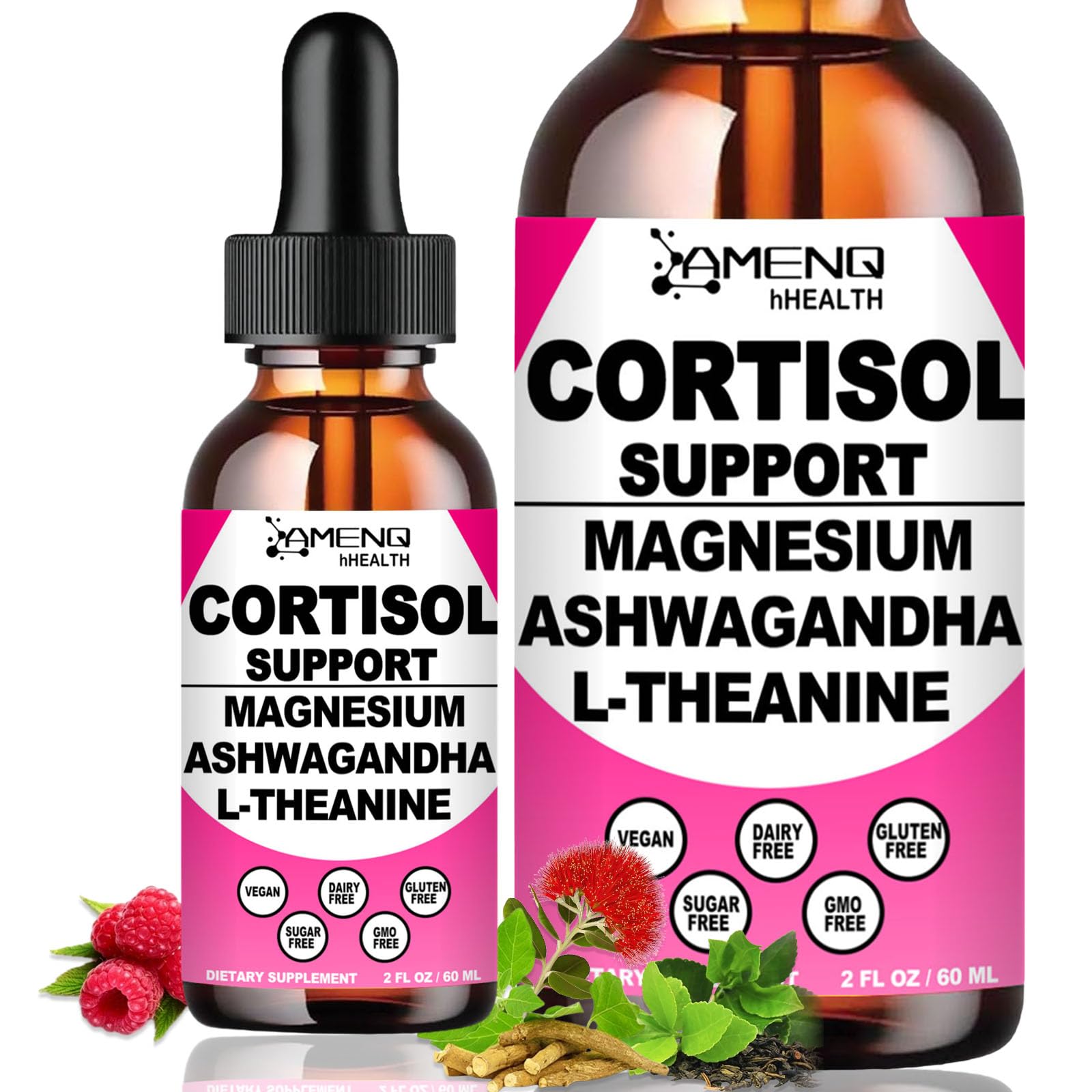 Cortisol Supplements for Women & Men, Reducer Manager Support Liquid Drops Raspberry 4 Fl/Oz (Pack of 2)