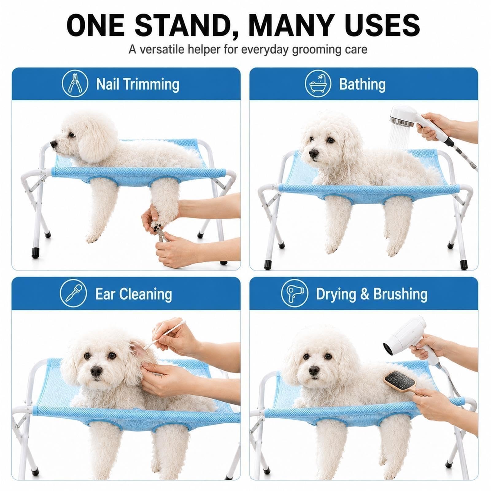 Hamac de Toilettage Chien sur Pied Pliable Table de Bain Coupe Griffes