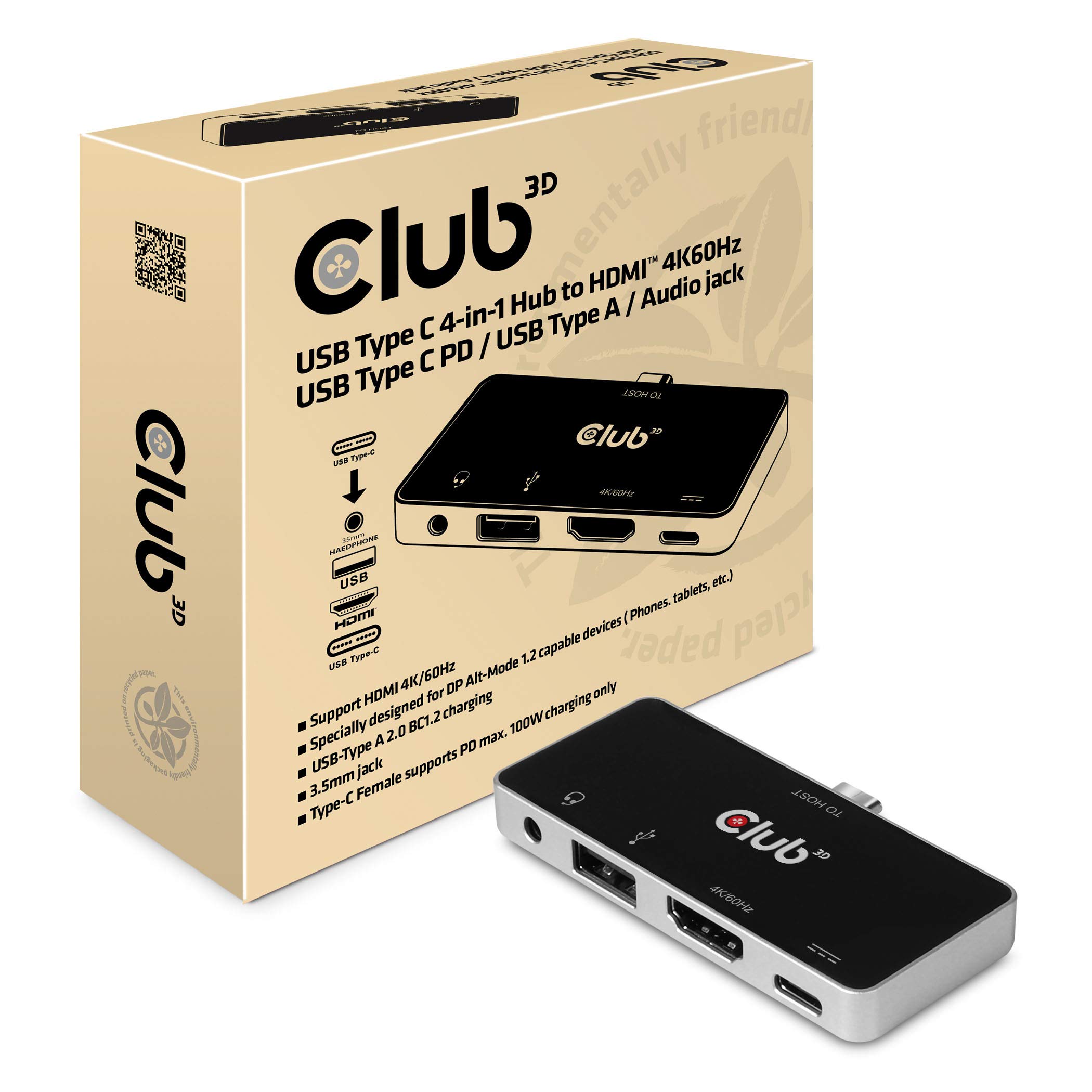 Hub USB tipo C 4 in 1 a HDMI 4K60Hz USB tipo C PD/USB tipo A/presa audio
