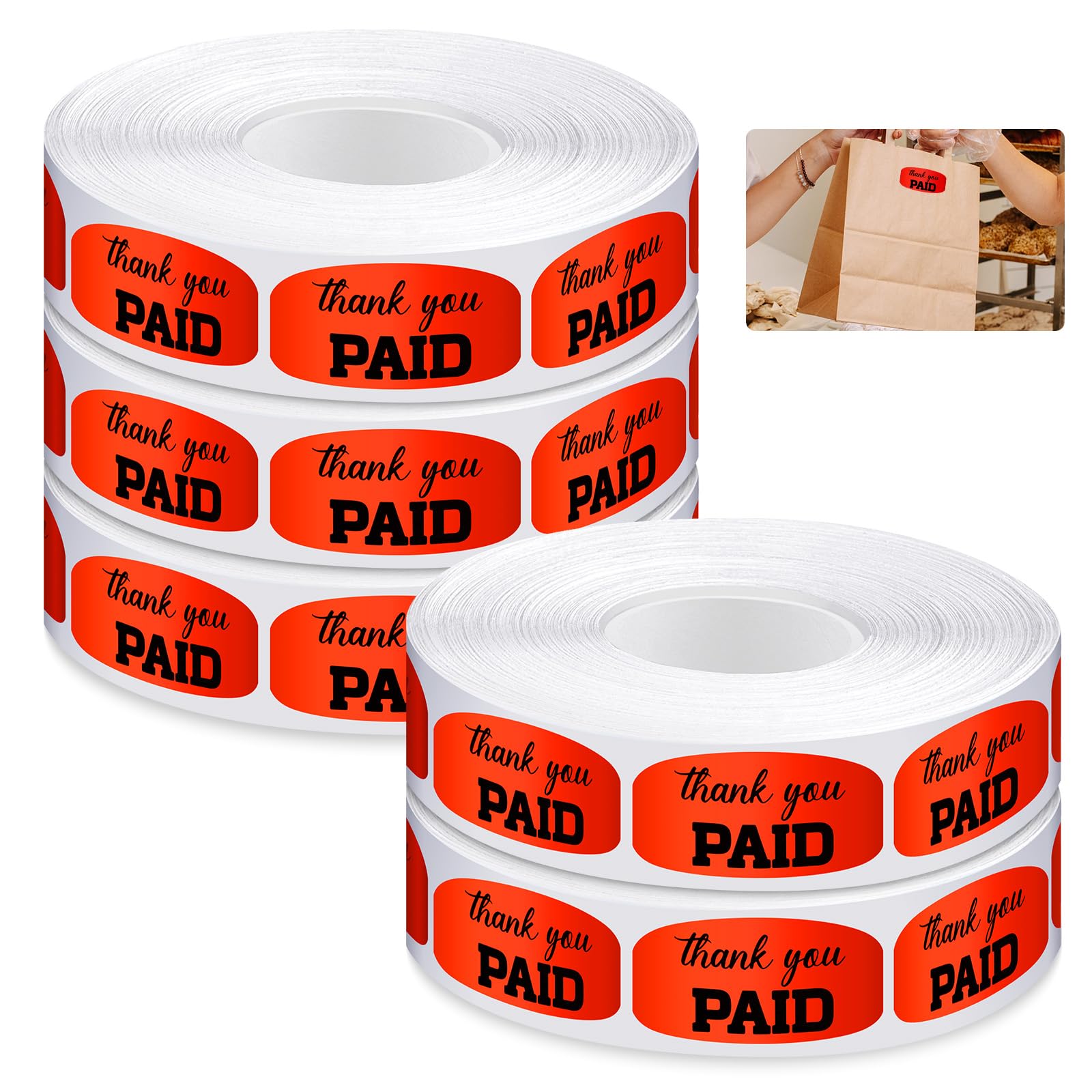 Zhanmai5 Rolls 5000 Pcs Paid Thank You Store Sticker 0.75 x 1.5 Inch Self Adhesive Retail Merchandise Labels Thank You for Your Purchase Stickers for Supermarkets Stores, Bright Fluorescent Orange