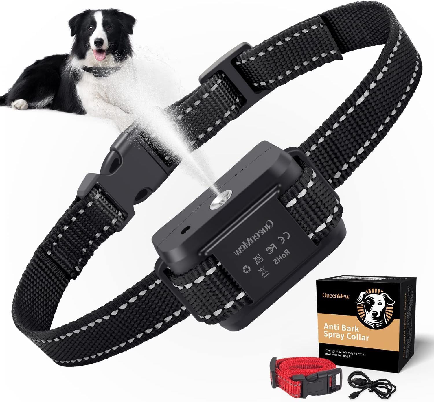 Citronella Dog Bark Collar, Citronella Bark Collar, Adjustable Spray Anti Bark Collar with 2 Straps, Rechargeable Dog Bark Training Device, Safe Bark Control for Small Large Dog Indoor Outdoor