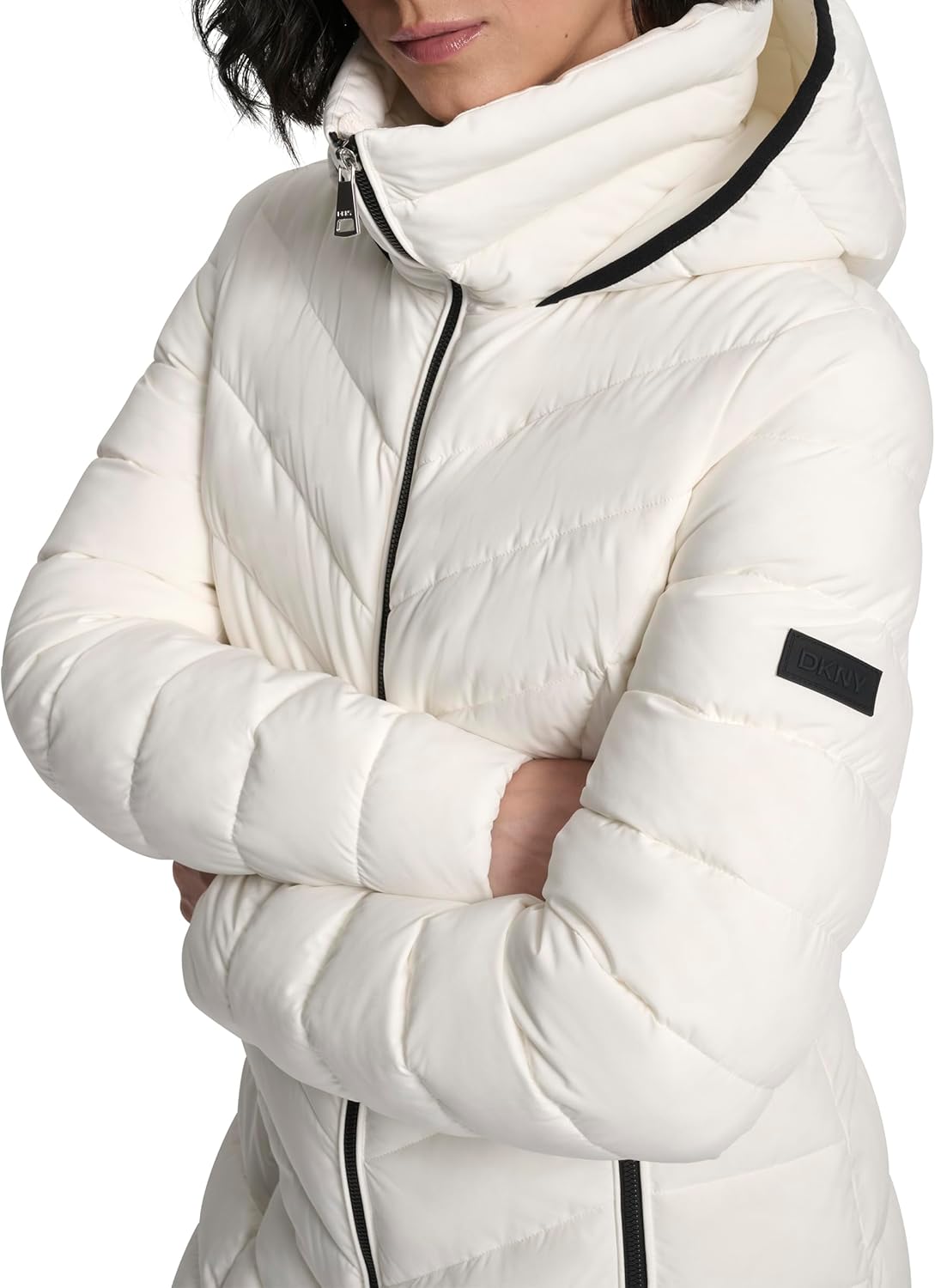 DKNY Women's Long Lightweight Hooded Puffer Jacket – Insulated Casual Outerwear - Image 5