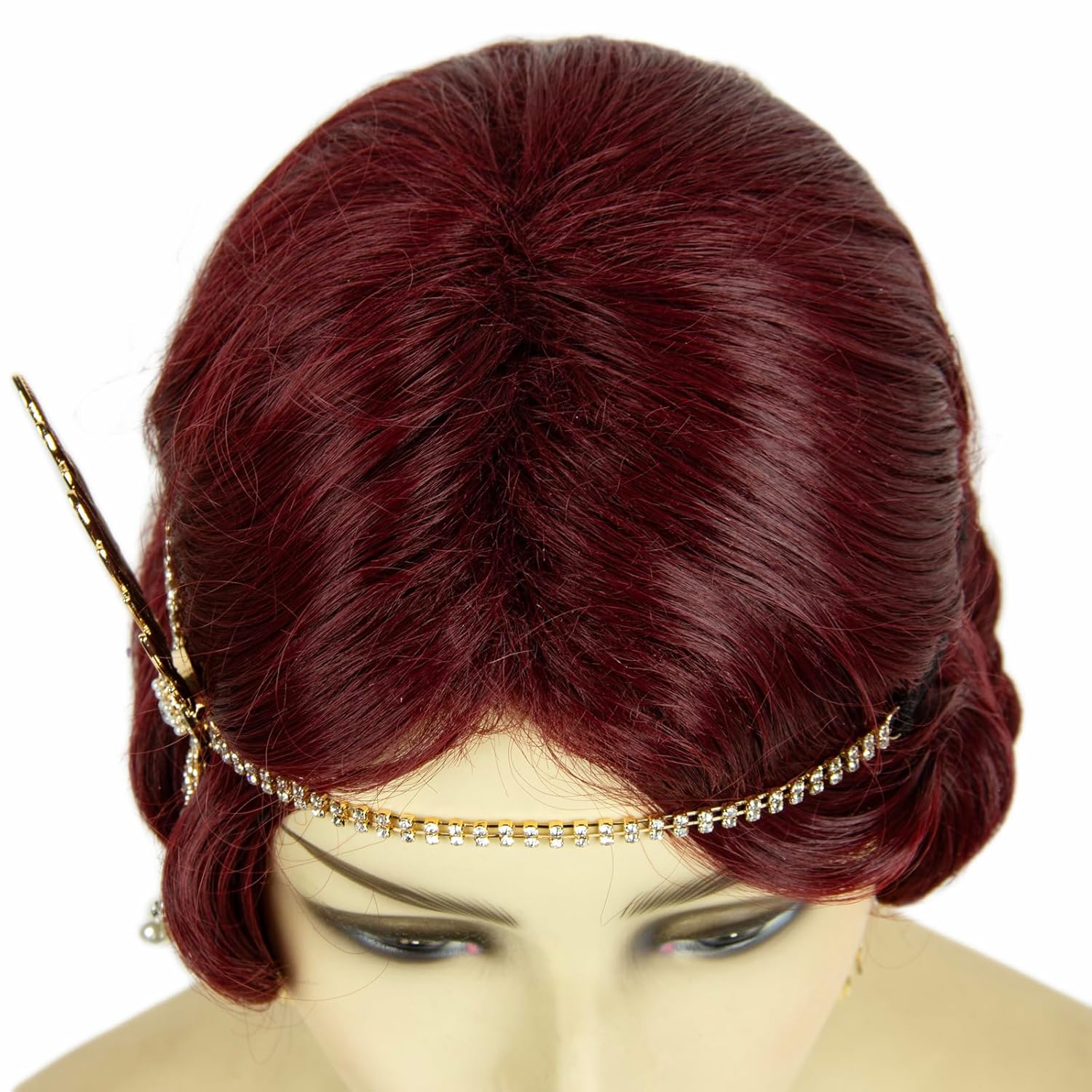 Short Black 1920s Wig for Women Gatsby roaring 20s Finger Wave Party Wig Synthetic Full Vintage Wigs for Womens Lady Cosplay Costume Fancy Dress 1920 Flapper Wig (Black+red)