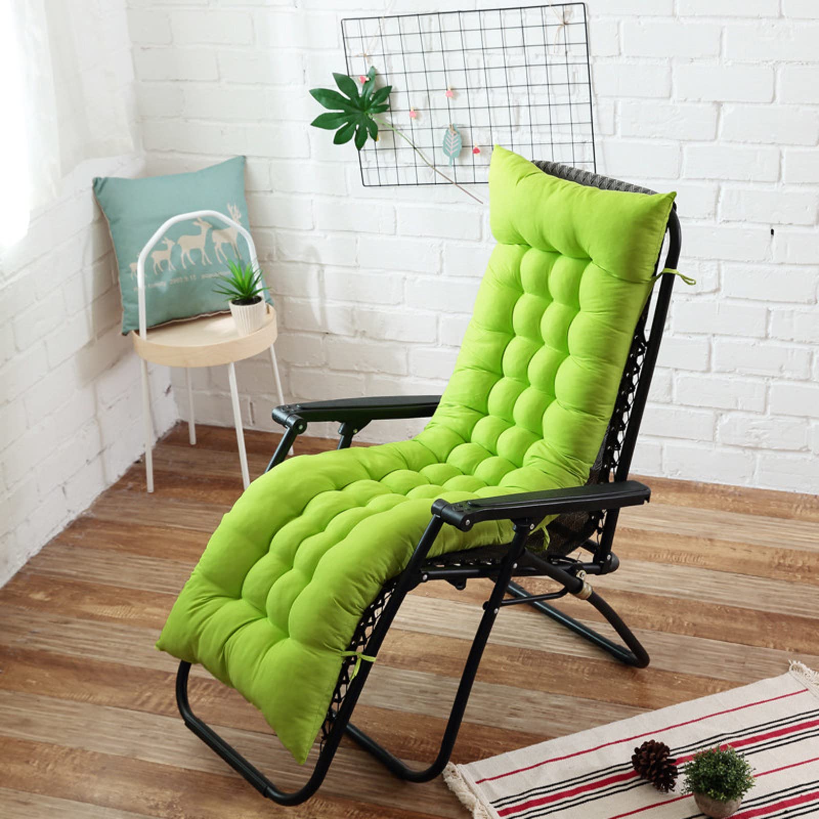 ADSEA Indoor Bench Cushion,Solid Color Lounger Patio Cushion,Soft High Back Reclining Chair Cushion,With Ties For Patio Chairs-Green 155x48x8cm(61x19x3inch)