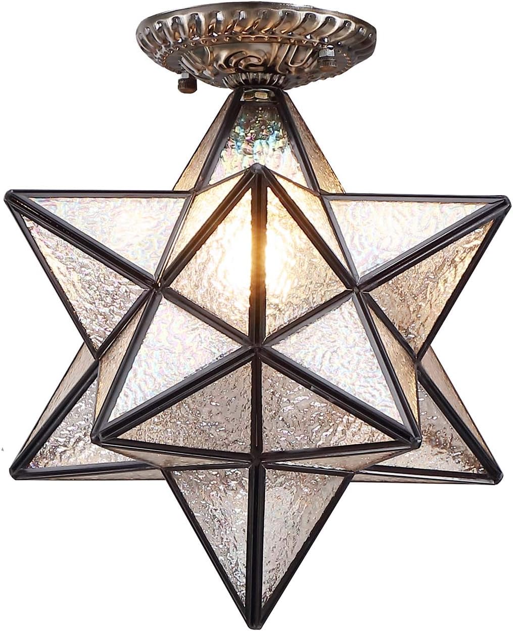 Bieye L10716 12-inch Moravian Star Tiffany Style Stained Glass Semi Flush Mount Ceiling Fixture,Suitable for Decorating Room (Favrile Glass)