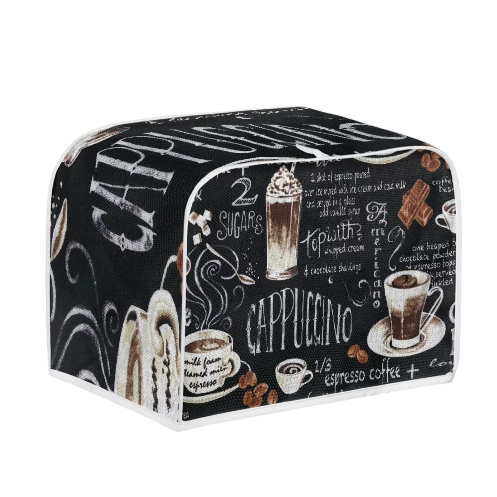 JSLXYYBQ Coffee Pattern Toaster Cover, 4 Slice Small Appliance Bread Maker Cover for Kitchen, Black Dustproof Toaster Oven Cover